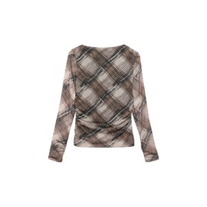 Mint Velvet Brown Checked Mesh Top